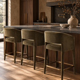 Three Amanda counter stools at a walnut kitchen island