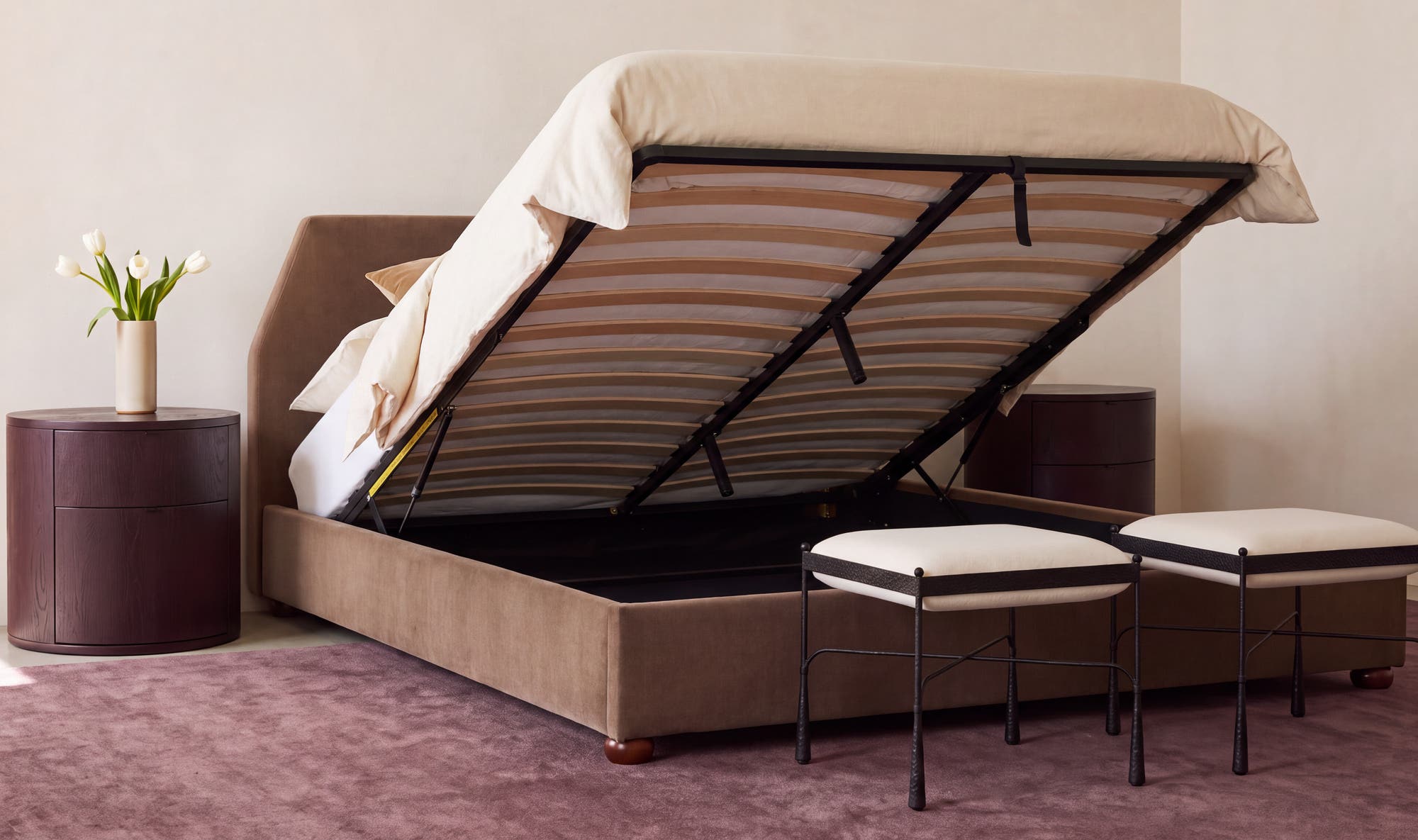 Redden King Storage Bed Light Brown – upholstery lifestyle