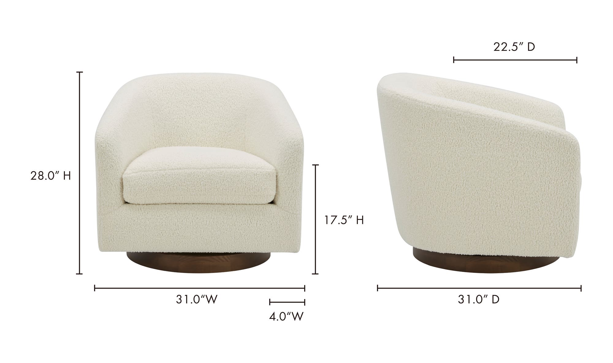 Willfarrow Swivel Chair Shearling White – dimensions